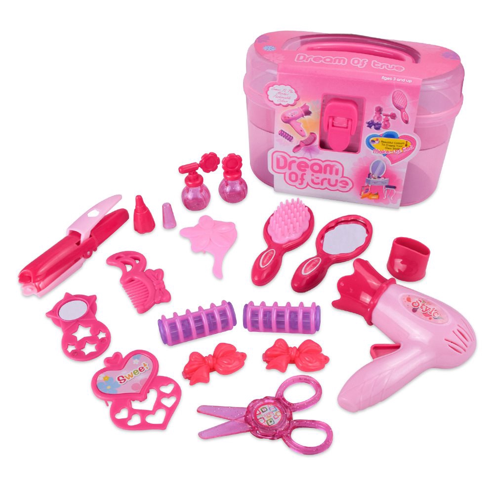Pretend Play Hair Dryer Makeup Toys Beauty Princess Cosmetic 17pcs