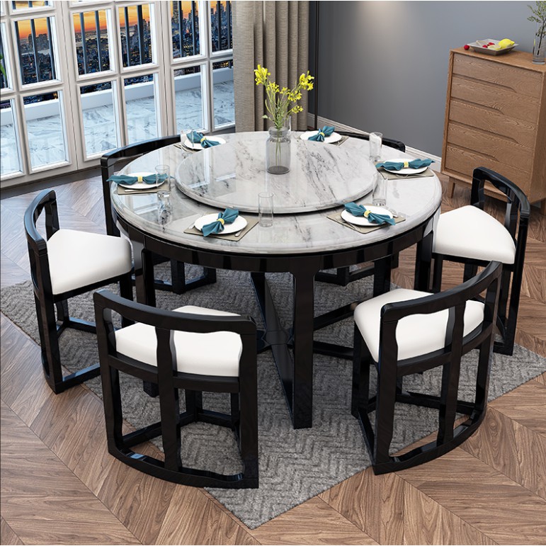 Solid Wood Dining Table, Marble Round Dining Table Set For 6