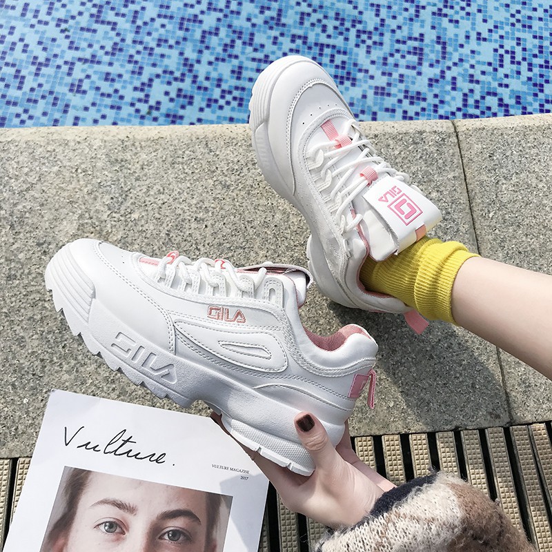 fila disruptor white on feet