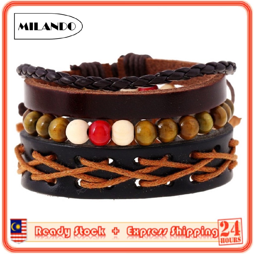 MILANDO Bracelet simple retro woven cowhide bracelet bracelet leather bracelet multi-layer suit bracelet (Type 9)