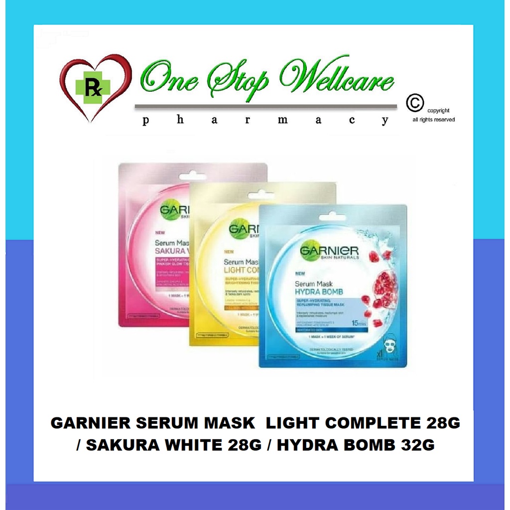 GARNIER SERUM MASK LIGHT COMPLETE 28G / SAKURA GLOW 28G / HYDRA BOMB