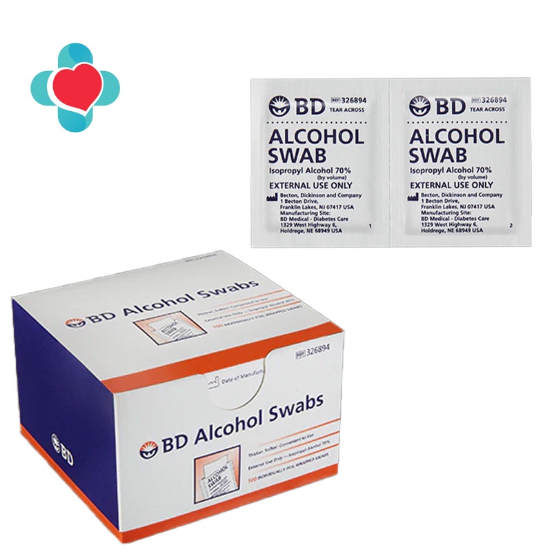 BD Alcohol Swabs 100 Individually Foil Wrapped Swabs (70 Isopropyl