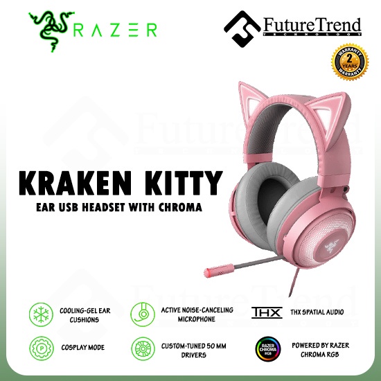 Razer Kraken Kitty Edition-Quartz USB Headset (Chroma Kitty Ears ...