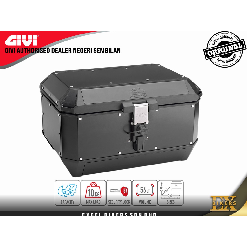 Givi Trekker 56 Alaska ALU-Koffer – Monokey-System, 56 Liter, Silber, Für Motorrad, Kann 2 Helme Aufnehmen