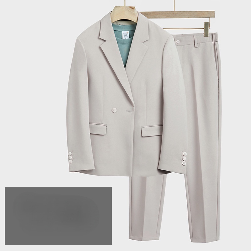 ((Suit Jacket+trousers) High-End Korean Version Solid Color Men's Casual Suit Suit, Large Size Slim-fit Breathable Professional Wear