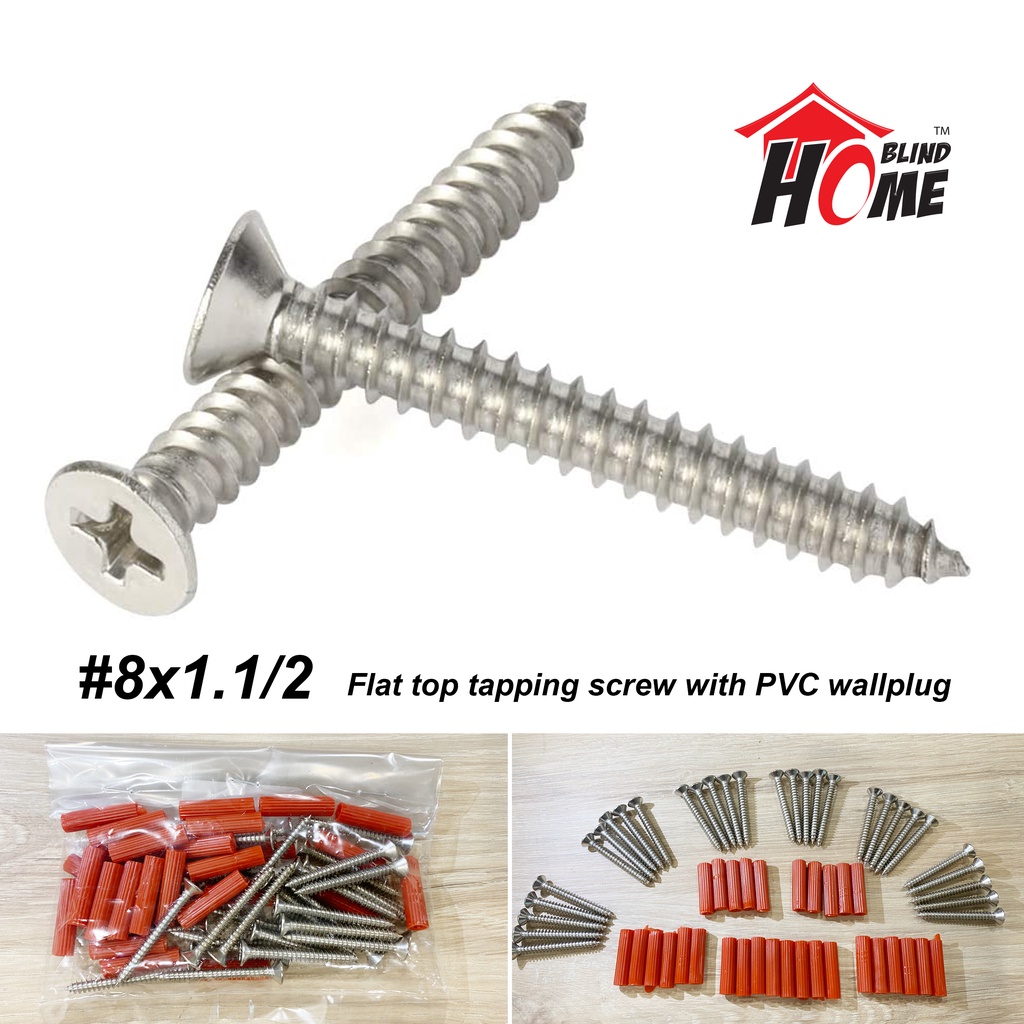 [HOME BLIND] Curtain Rod Accessories / Flat top tapping screw with PVC wall plug x 30 sets