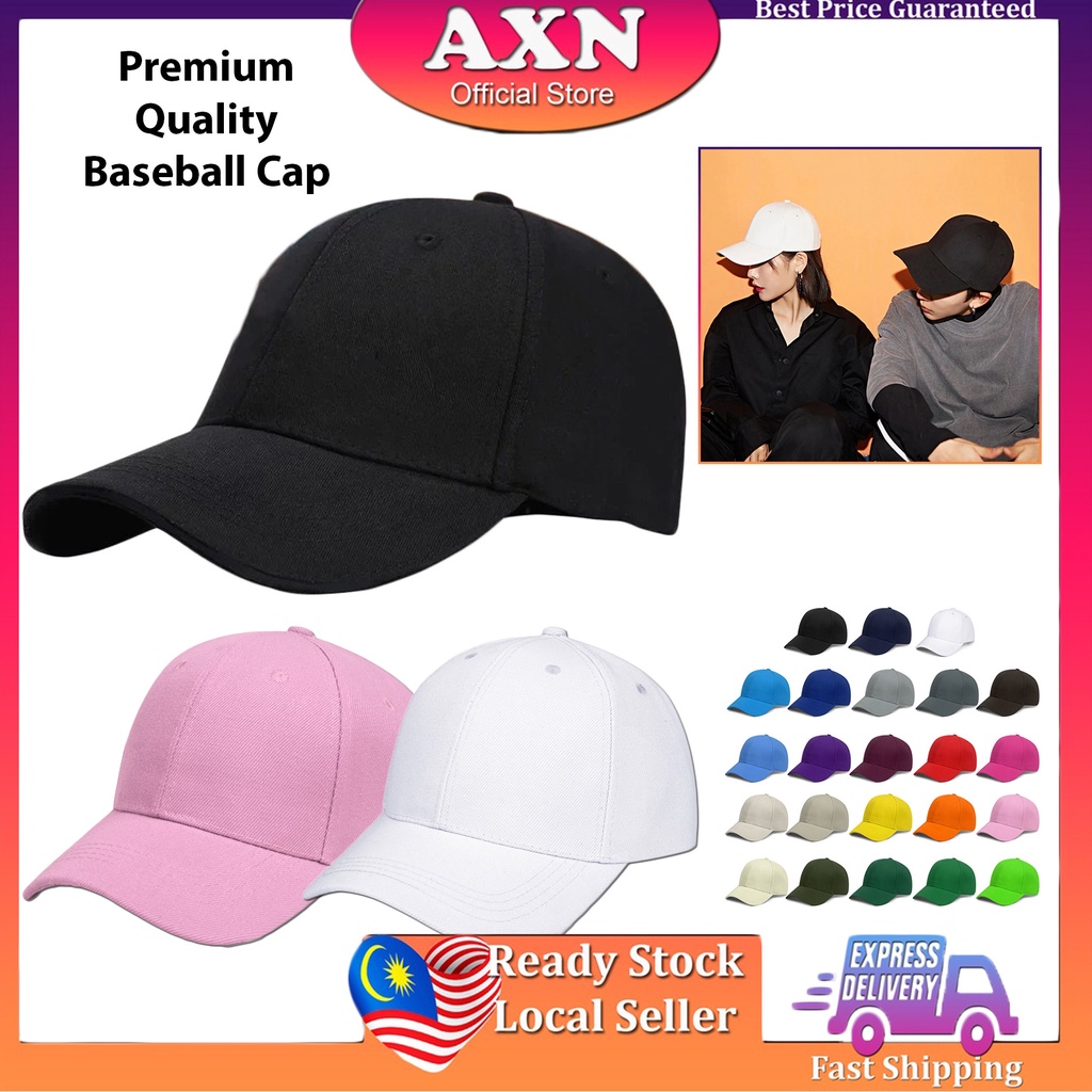 AXN Unisex Plain Baseball Cap Hat Premium Quality  Adjustable Strap Topi Berkualiti Velcro 棒球帽