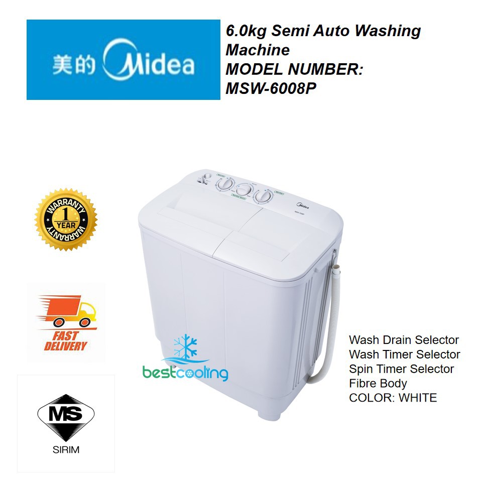 MIDEA Semi Auto Washing Machine 6kg ( MSW6008P) LIGHT GREY (Remark1