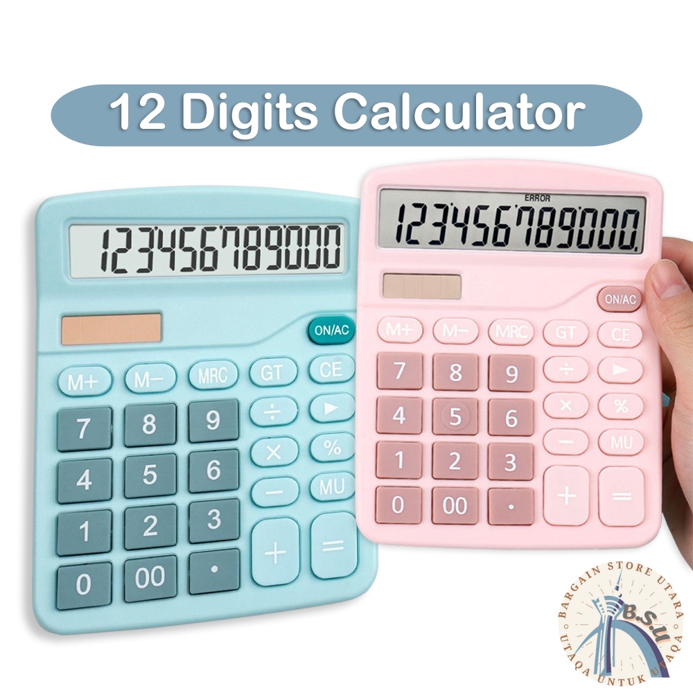 BSU Calculator Dual Powered 12 Digits Solar & Battery Cute Pastel