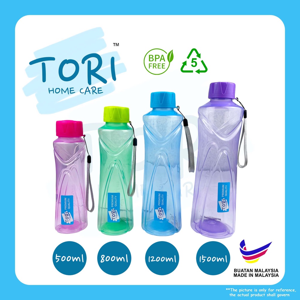 TORI HOME 500ml 800ml 1200ml 1500ml Water Bottle | BPA FREE | Plastic Drinking Water Bottle | Botol Air Minum