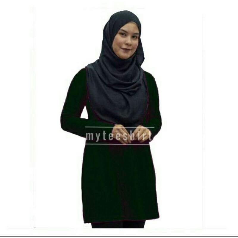 Muslimah Black Long Sleeve Sport Cotton Plain Women Ladies 