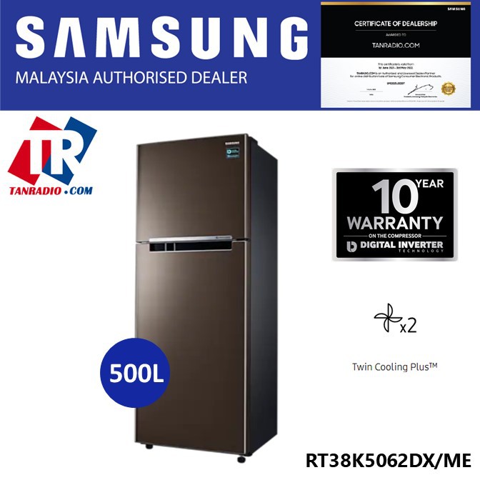 Samsung 2 Door Fridge Top Mount Freezer With Twin Cooling Plus 500 L Rt38k5062dx Shopee Malaysia