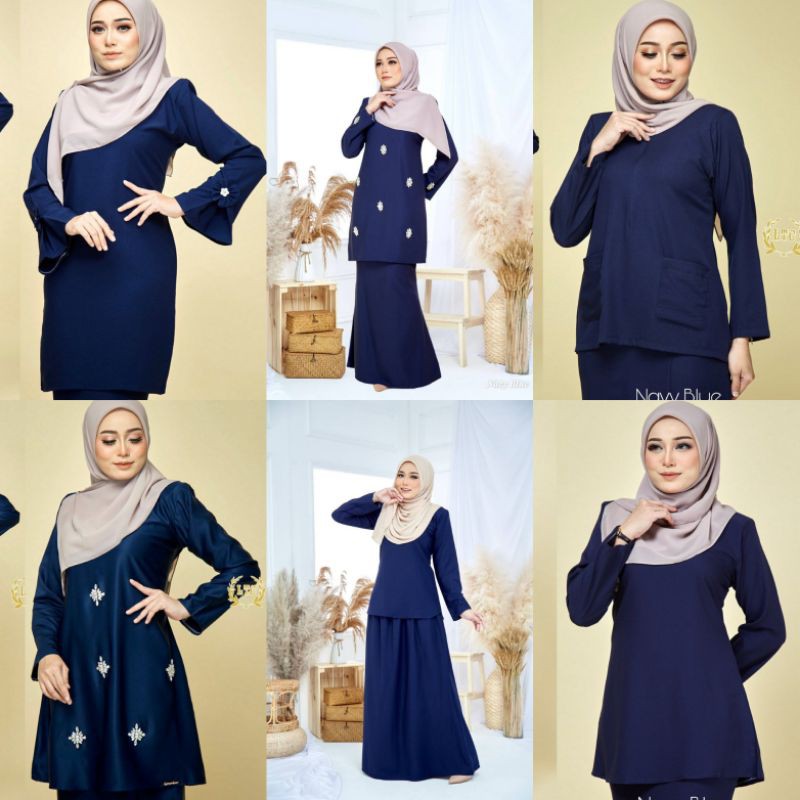 Navy Blue Baju Kurung Moden Riau Kedah Basic Plain From S Plussize 5xl Shopee Malaysia