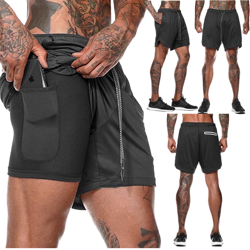 Mens 2 in 1 Fitness Running Shorts Men Sports Shorts Camouflage Quick ...