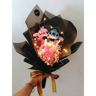 Valentine Baby Breath Flower Led Stitch Bouquet Customized 毕业 满天星花束 永生花 玫瑰 Shopee Malaysia