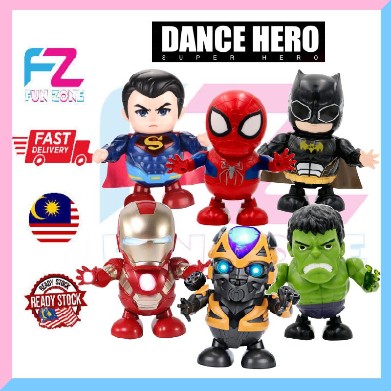 KIDS FUN TOYS DANCE HERO DANCING IRONMAN, HULK, SPIDERMAN, BUMBLE BEE,  ULTRAMAN (DANCE WITH LIGHT AND SONG) | Shopee Malaysia