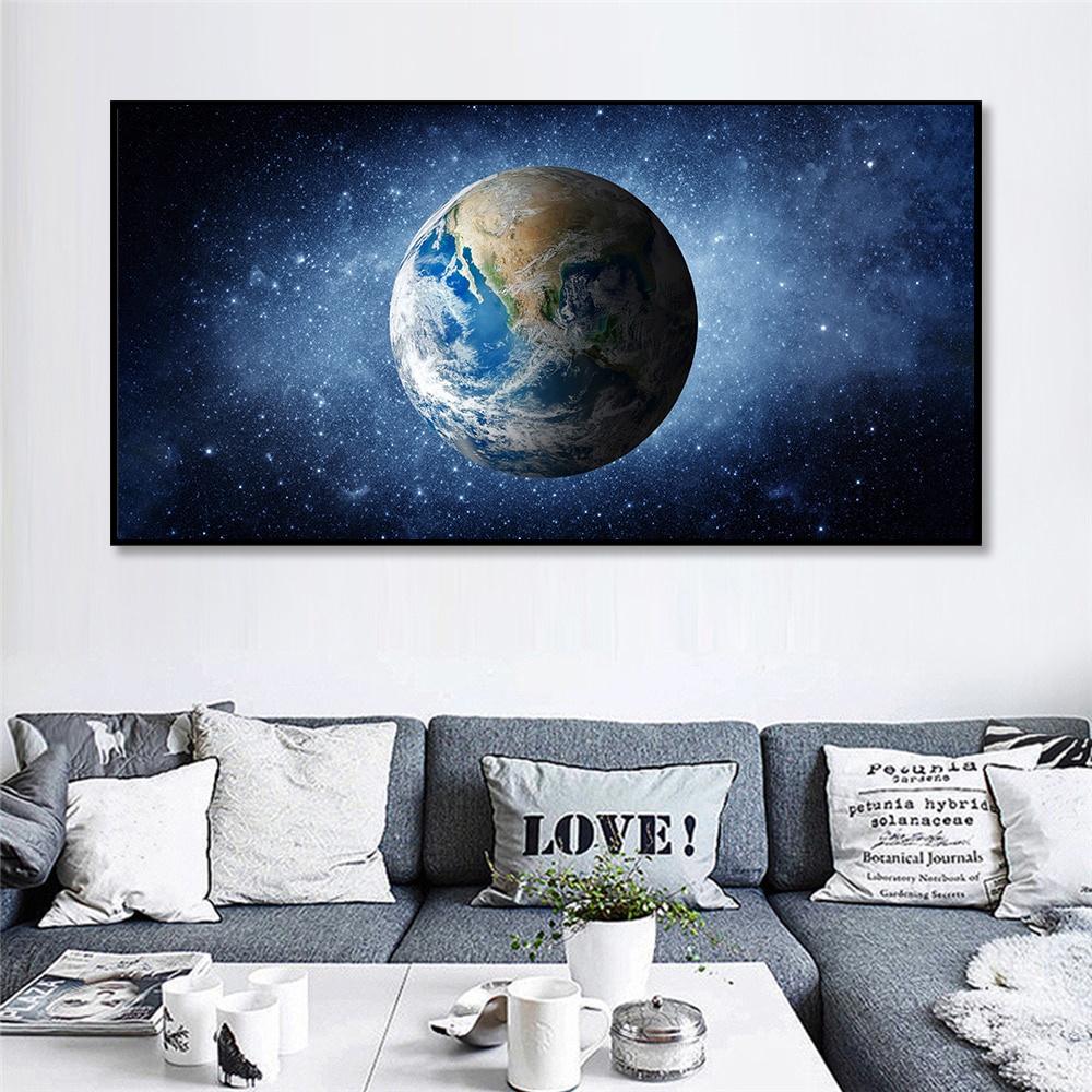 Earth Poster Home Decor Wall Art Galaxy Planet Canvas Painting Picture Printed Modern Decoration Space Stars For Living Room