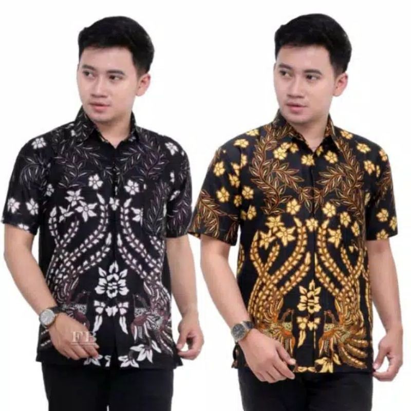 022 Zahira Batik HRB023Kenongo Hem Batik Shirt Men Short Sleeve Primis Smooth Cotton M L XL