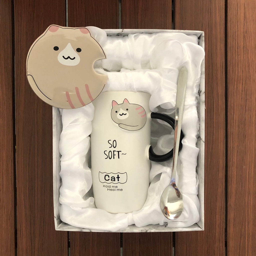 【READY STOCK】GIFT SET MUG SET CAT CUP FASHION Set Romantic Gift Memorial Day Gift Birthday Gift