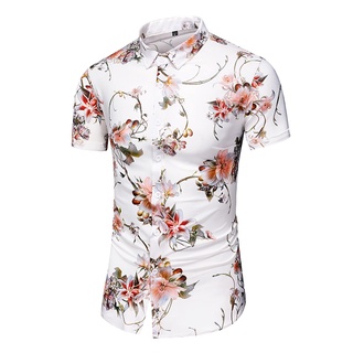 FORBA Men'S Shirt Other Prints Floral Graphic Classic Collar Party Casual Short Sleeve Tops Fashion White