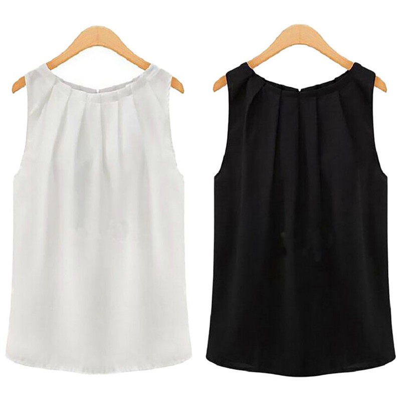 【HW】Women Tropical Sexy Fold Sleeveless Chiffon Blouses Casual Tops Women T-Shirt