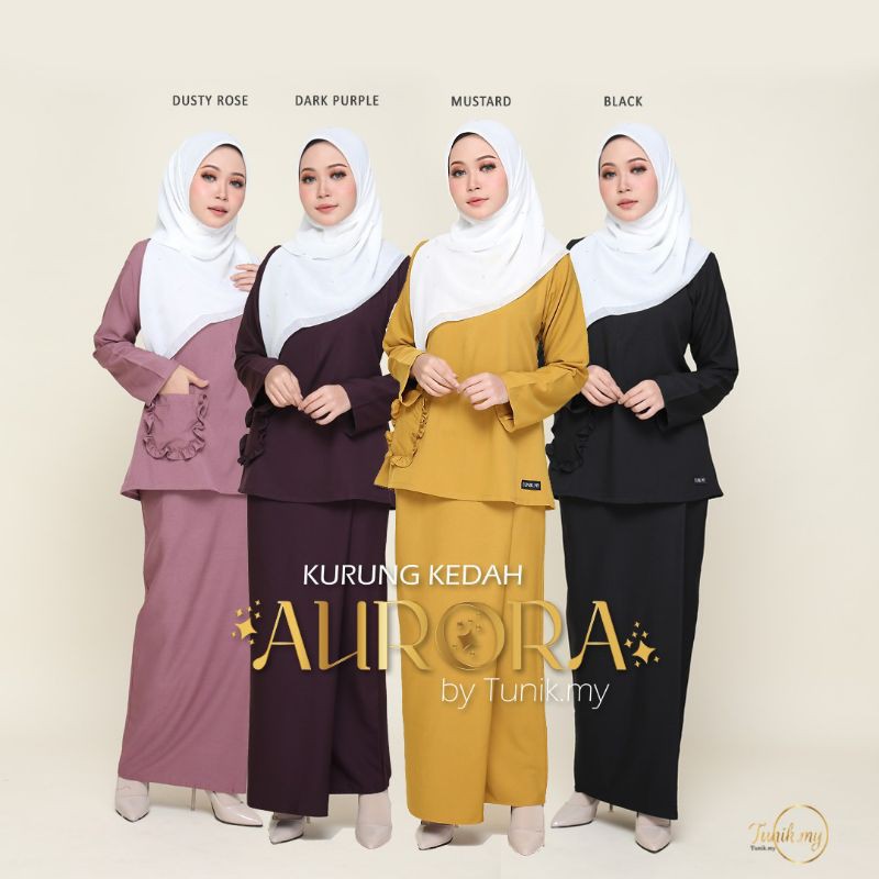 Part 2 2 Women Fashion Baju Kurung Kedah Aurora Tunikmy Poket Kain Lipat Batik Plus Size Zip Depan Muslimah Wear Seeds