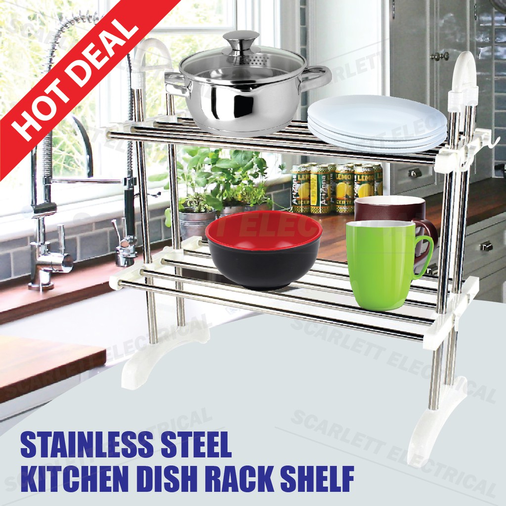 Stainless Steel Adjustable Kitchen Shelf Rack Save Space Utensil Hook Shopee Malaysia