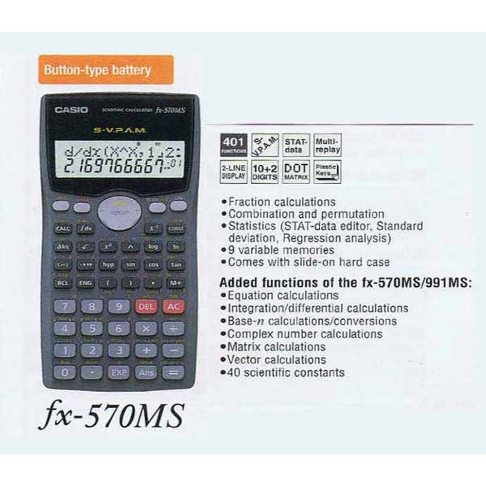 Casio Scientific Calculator Fx 570ms 401 Functions - 