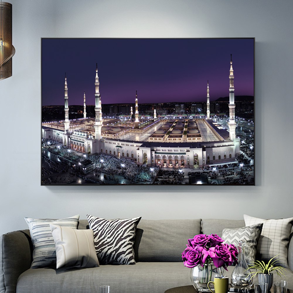 Mecca Holy Land Nightscape Posters Islamic Muslim Mosque Pictures No Framed