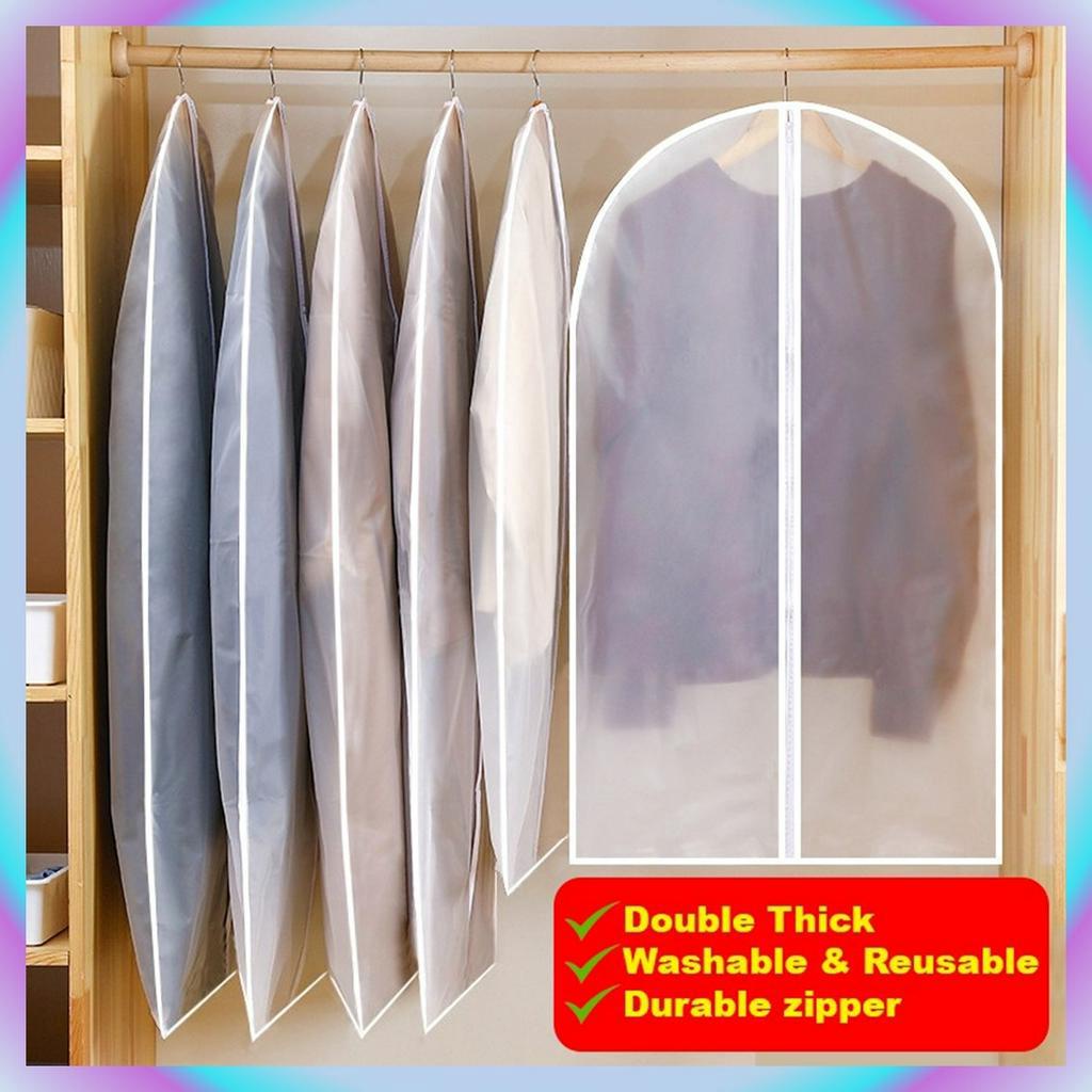 Clothes Dust Cover Transparent Dust Bag Hanging Cloth Pocket Washable Dust-Proof Coat Plastik Baju Cover Protector