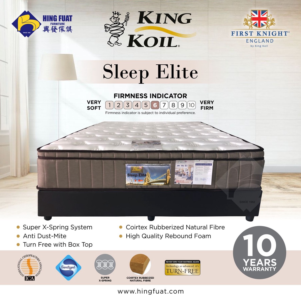 King Koil First Knight Sleep Elite Spring Mattress 12" Queen /King / 12" Tilam Spring King Koil First Knight Sleep Elite