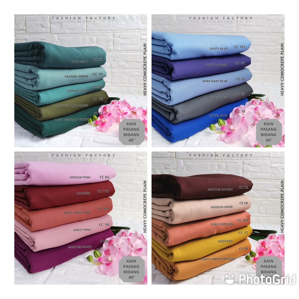  Kain  Pasang  High Quality Heavy Como Crepe Plain Bidang  60  