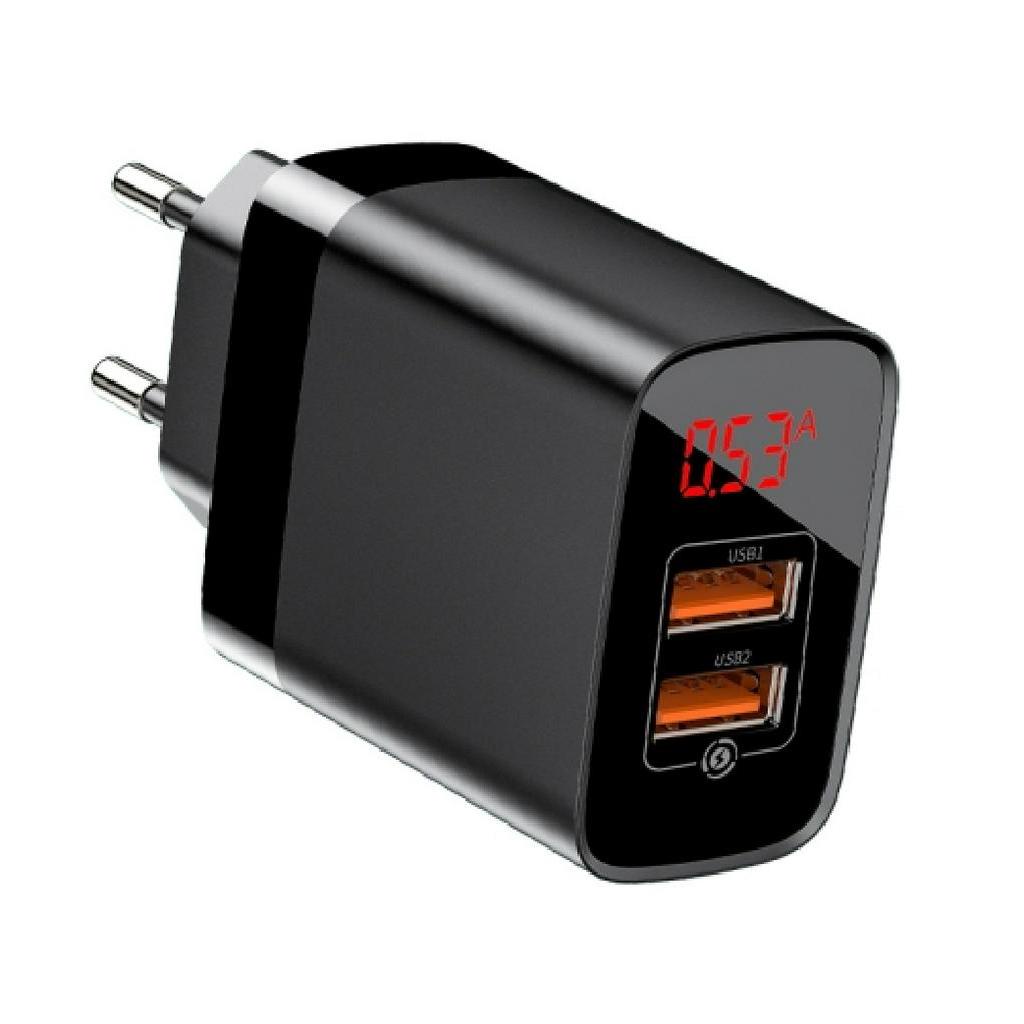 Baseus CCJMHA MIRRORLAKE Dual QC Digital Display Quick Charger (USB A+A,UK)