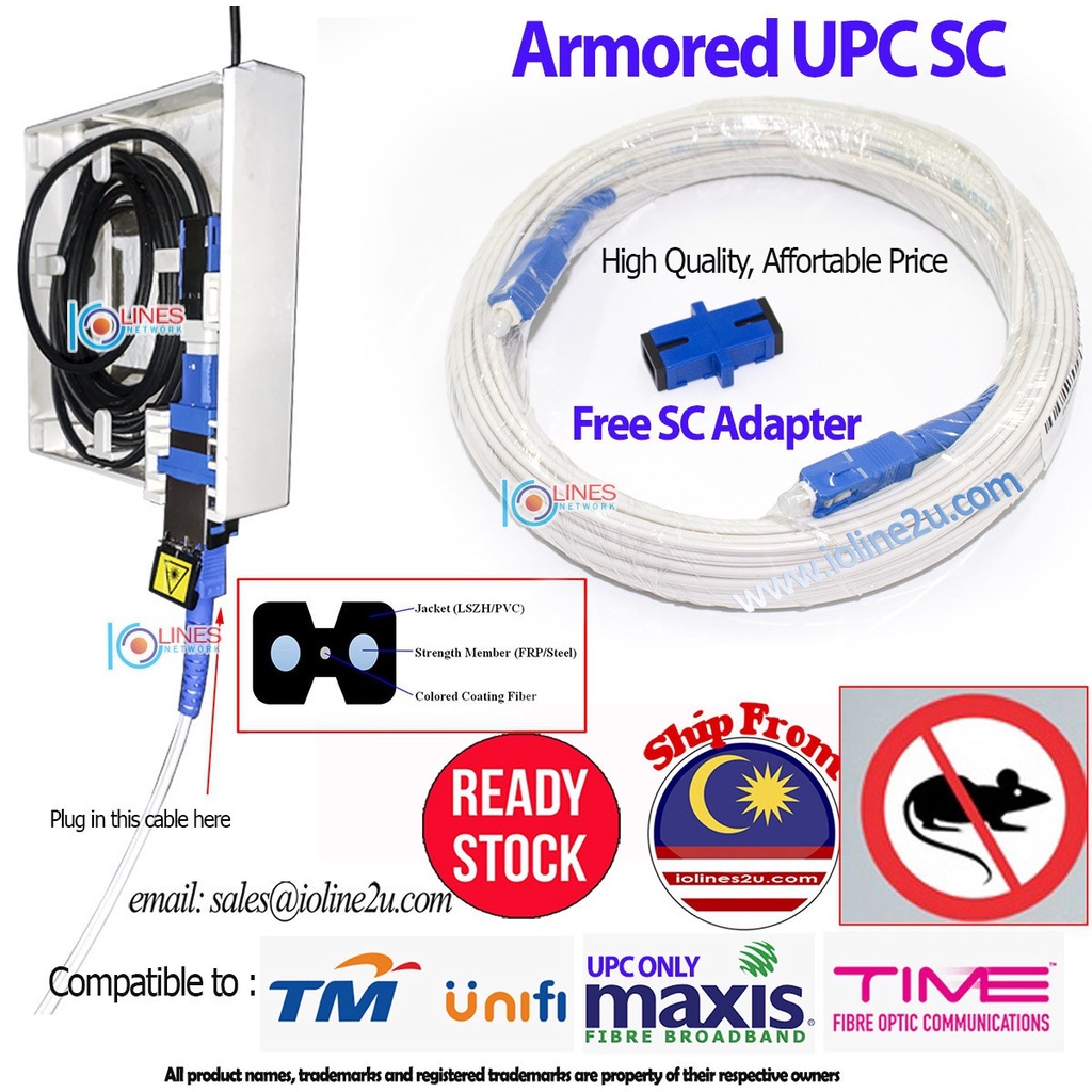 10m 15m 20m 25m 30m SCSC Single Mode armored Drop fiber optic patch