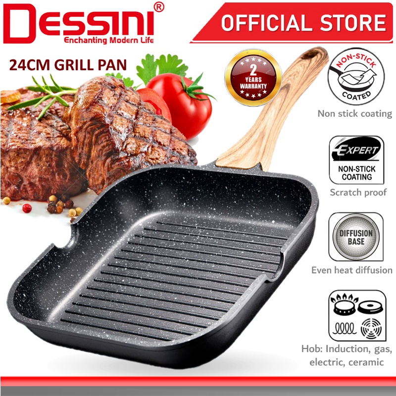 Dessini Italy Marble Stone Grill Steak Frying Pan Induction Non Stick Pot Bowl Wok Cookware Tool (24cm)