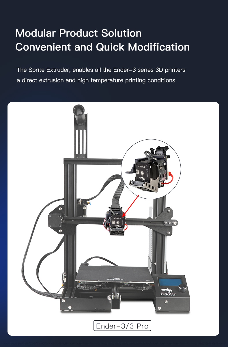 Sprite extruder pro kit 300℃ high temp all metal dual gear feeding design 3.5:1 gear ratio for ender 3 ender 3 v2 cr10