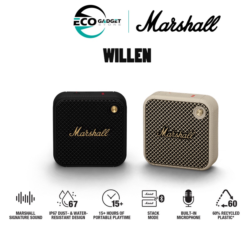 Marshall Willen Wireless Portable Speaker - IP67 | Mic | 15+ Hours | Connect More Speaker | MIGHTY SOUND, EVERYWHERE