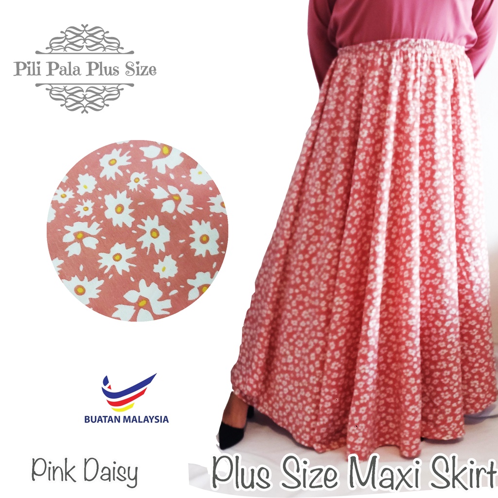 PILI PALA Plus Size Heavy Chiffon Maxi Floral Printed Cawat Tinggi Korean Skirt Labuh Full Elasti -Z