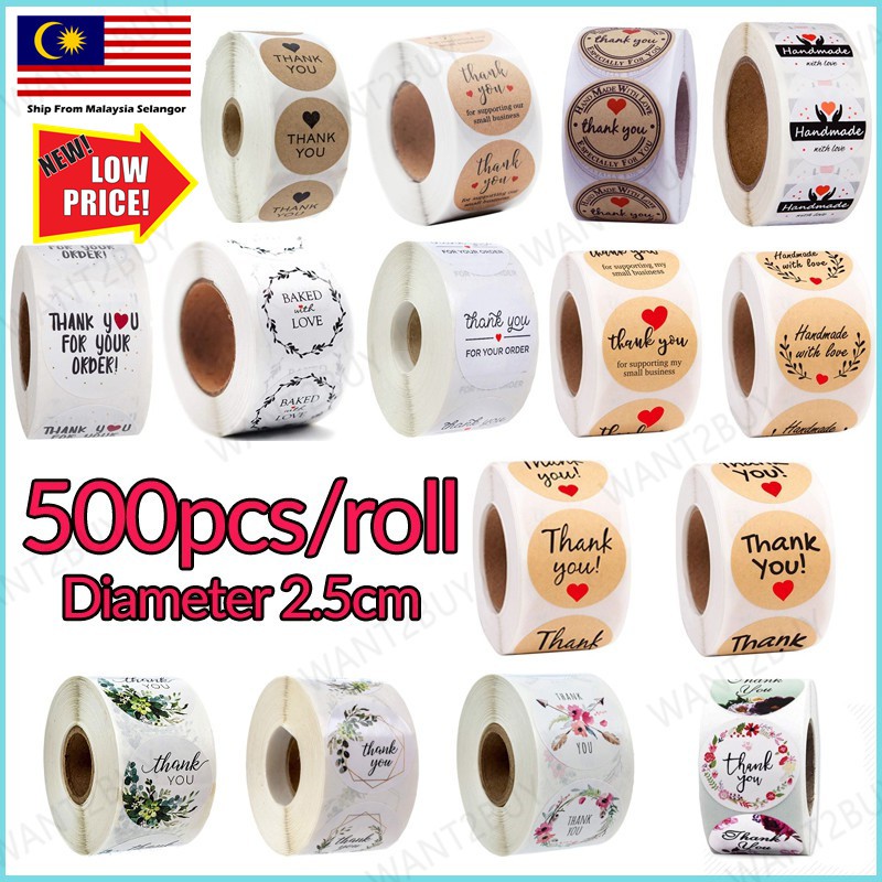 ??500pcs/roll Thank You Birthday Party Quality Seal Label Scrapbook Handmade Round Circle Stationery Food Sticker Paper