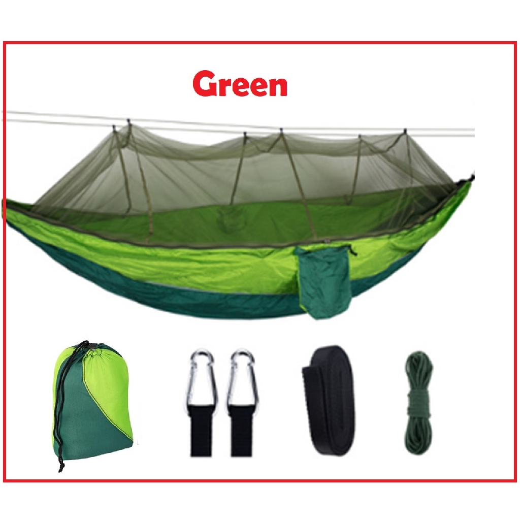 🎁KL STORE✨  Camping Hammock 260CM With Mosquito Net, Lightweight 210T Parachute Nylon Por