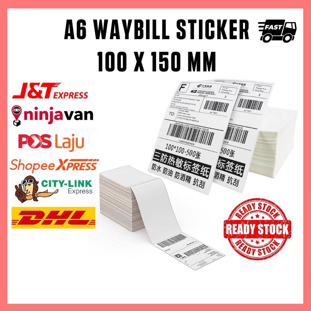 Thermal Sticker A6 100 200 500pcs Awb Airway Bill Sticker Shopee Waybill Label Consignment Note 热敏标签 Shipping Paper Shopee Malaysia