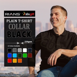 RIANS (POLO) Plain Cotton Lacoste Colar T-Shirt (Short Sleeve) 220gsm - BLACK [READY STOCK]