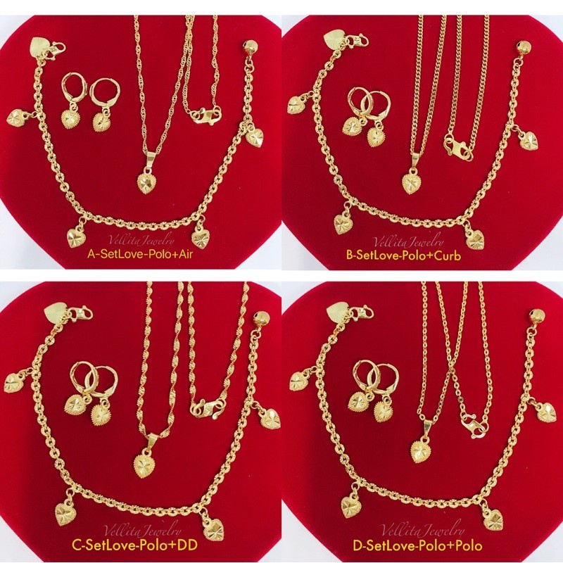 [VELLITA]Cop91Jewellery Set4in1 Chain "DNA" LOVE 999.9 Gold Plated Necklace, Pendant, Bracelet {Rantai Leher Set Giler2}