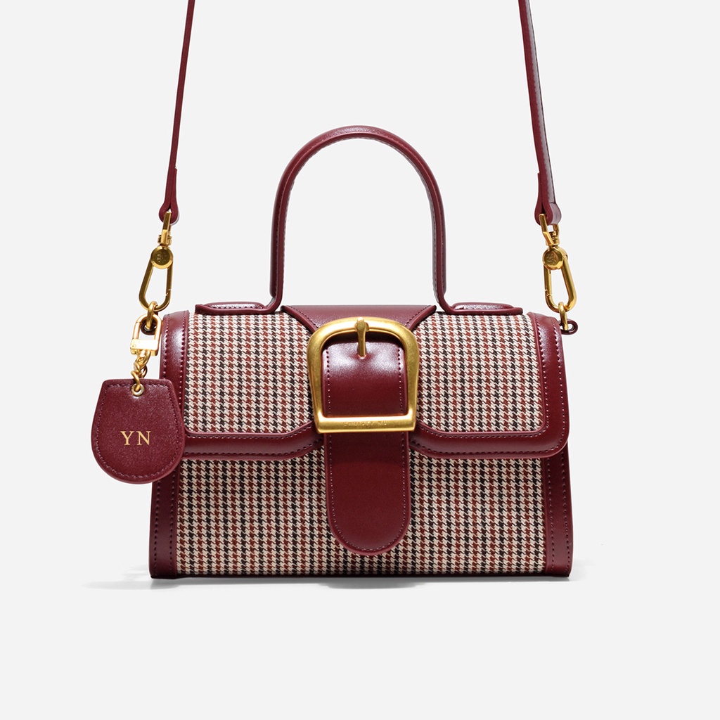 Eleanor Buckle Bag - Checker Burgundy | Shopee Malaysia