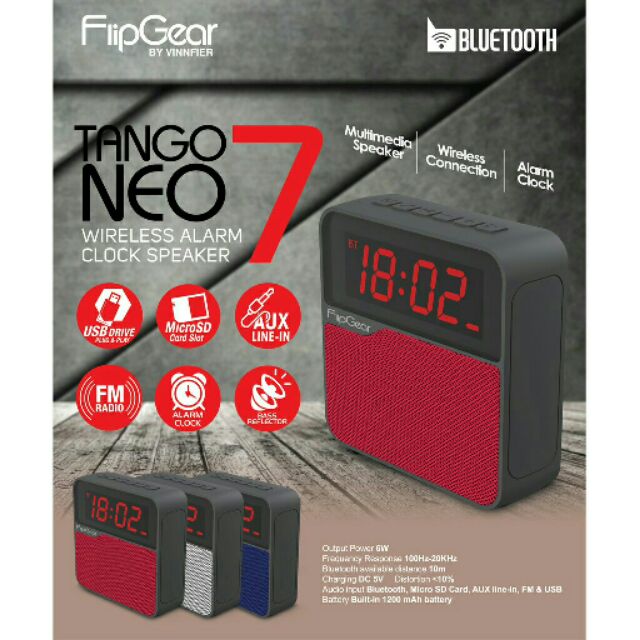 VINNFIER TANGO NEO 7 BLUETOOTH PORTABLE SPEAKER WITH ALARM CLOCK/FM