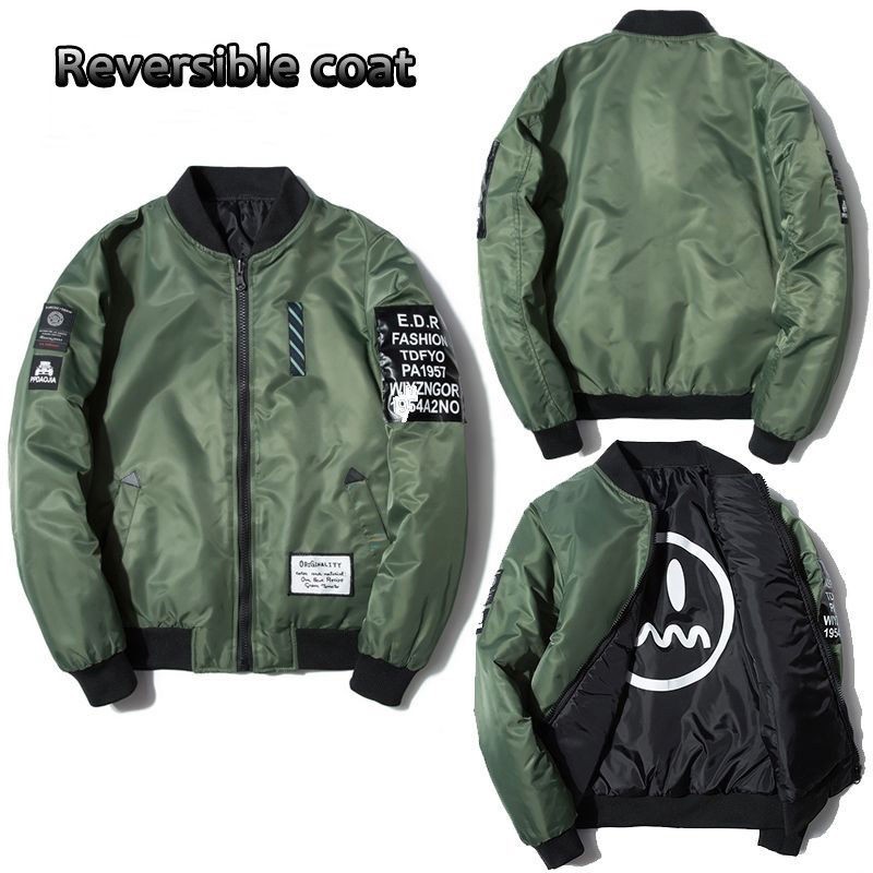Mr.Right Men Casual Air Jacket Zipper Army Flight Bomber Reversible Coat Outwear Hot high quality