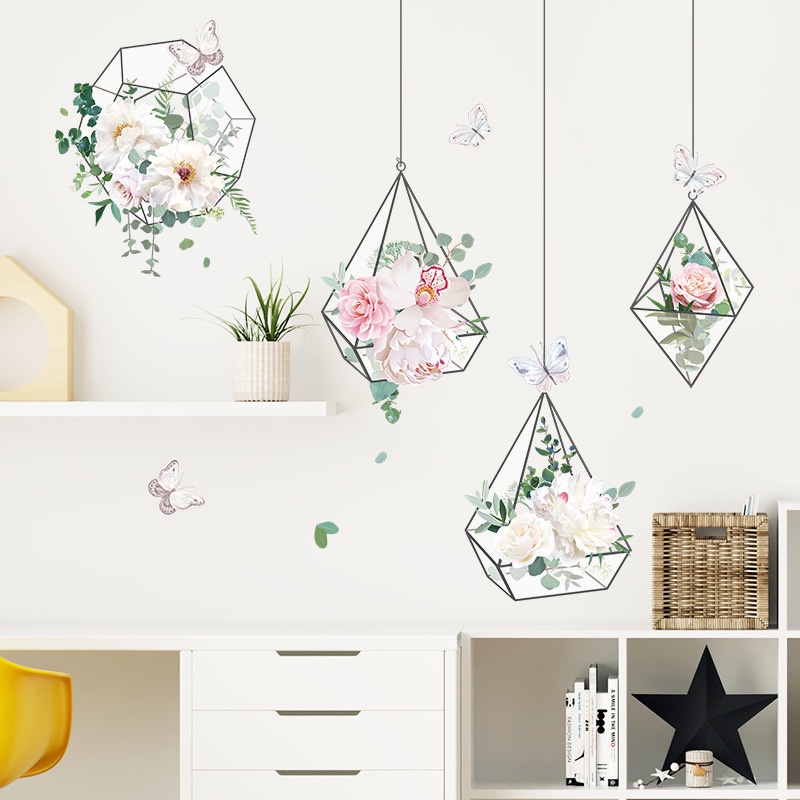 Fresh Flowers Hanging Basket Selfadhesive Wall Stickers /Kids Room