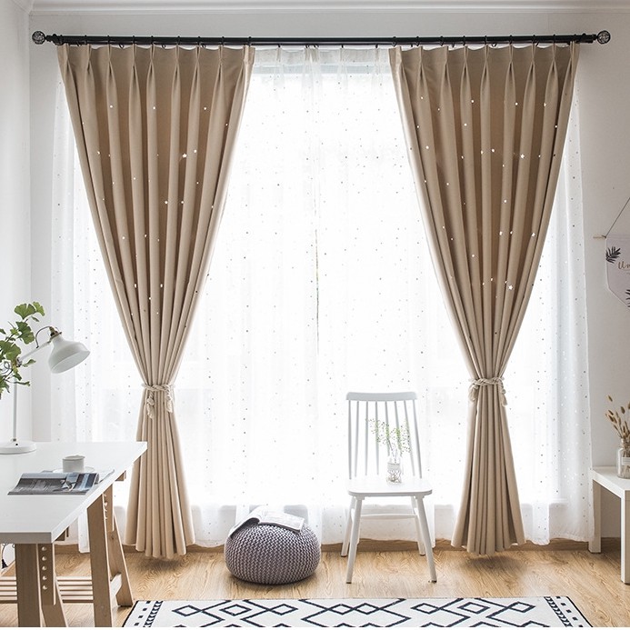 Sortina 1 Pc Langsir Curtains Blackout Beige Curtains Hollowed