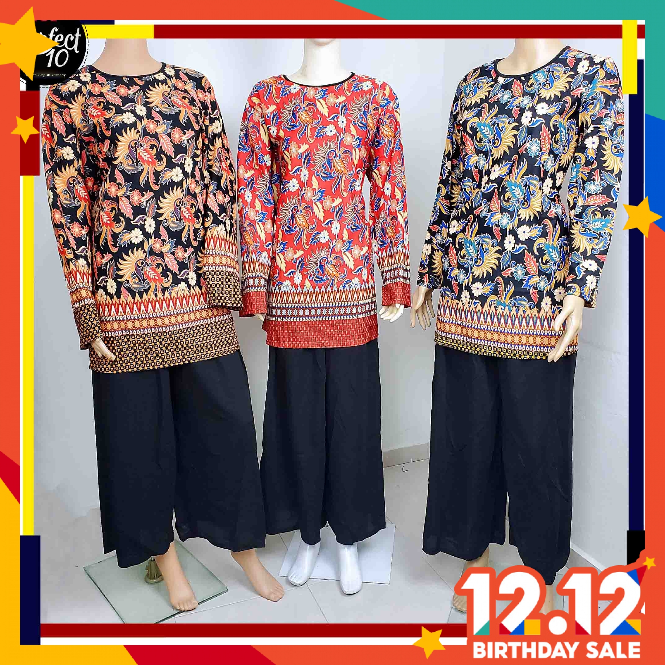FST Muslimah S-5XL Plus Size Flora Batik Long Sleeve Fashion Blouse Baju Raya 2020 [756_1]