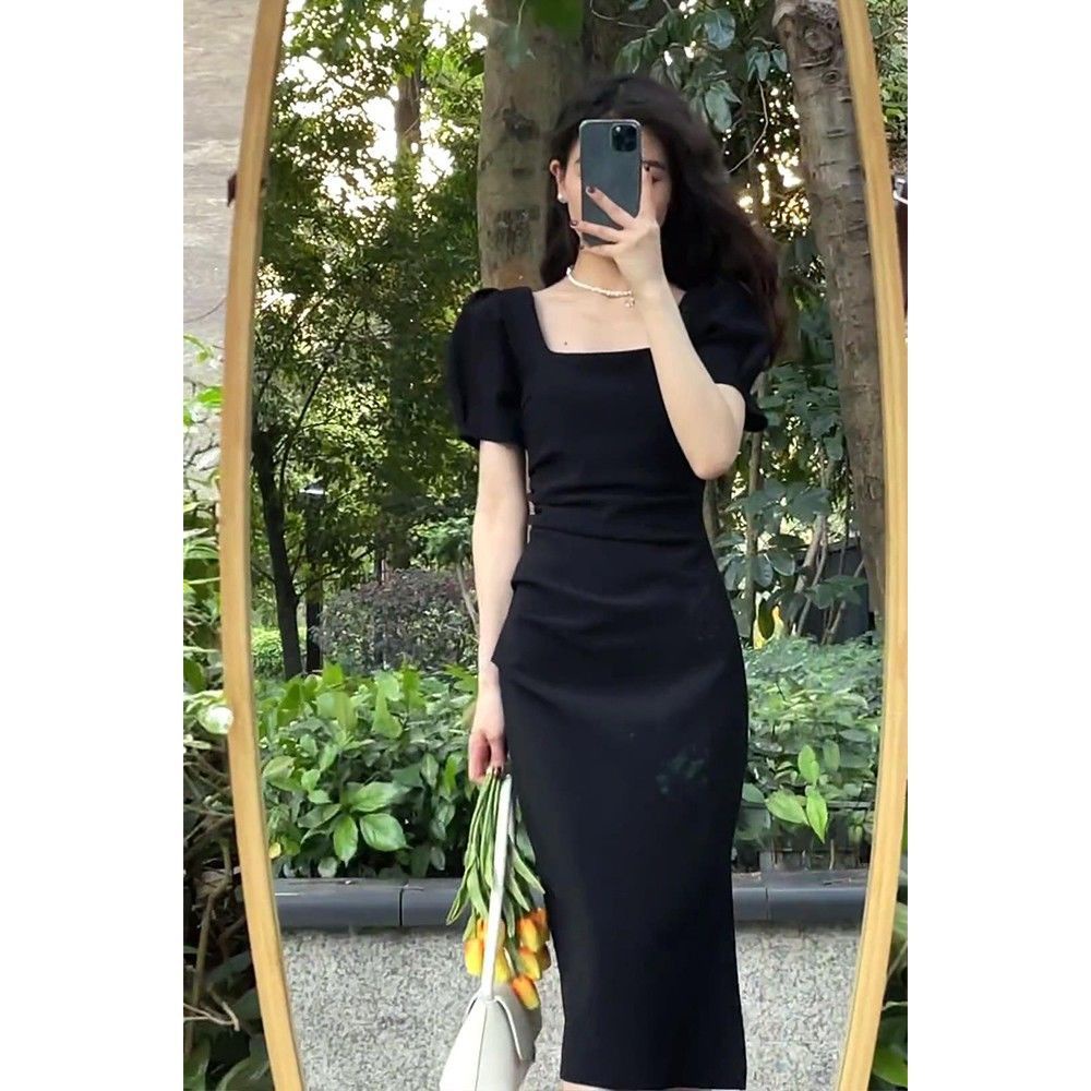 Ladies Dress ?2022 Summer New midi skirt Slim fit folds thin slit midi skirt
